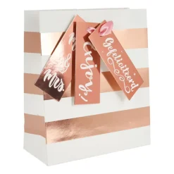 Xenos Cadeautasje roségoud - stripes - 18x21 cm- Cadeautasjes