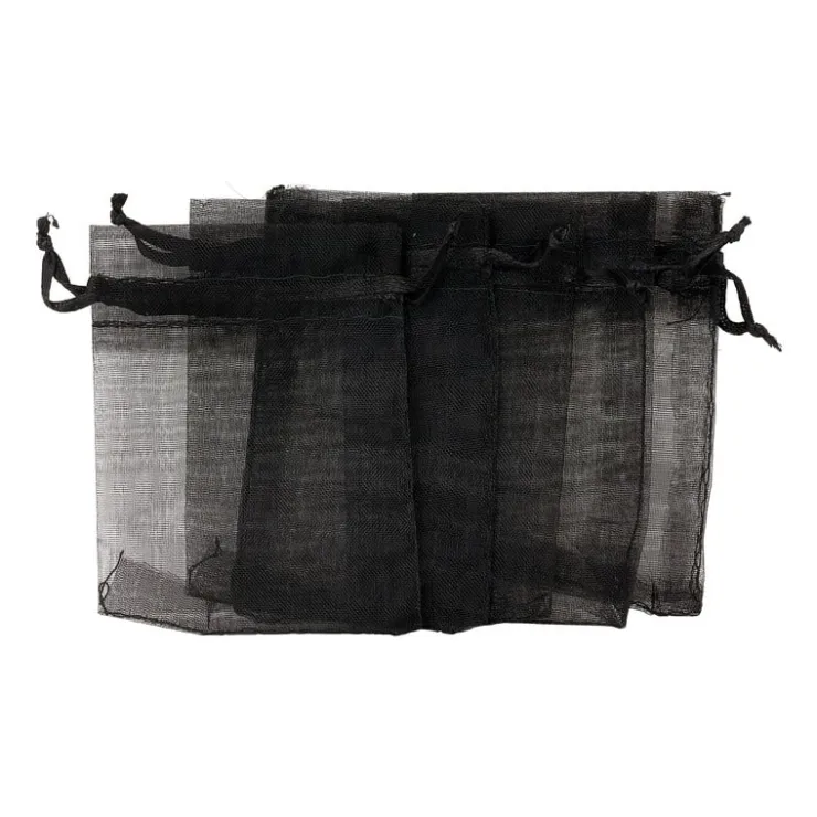 Xenos Cadeauzakjes organza - zwart - 5 stuks- Knutselspullen|Cadeauzakjes