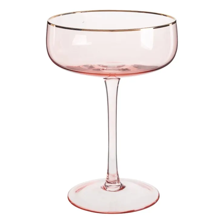Xenos Champagnecoupe gouden rand - roze - 220 ml- Ijs|Champagneglazen