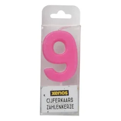 Xenos Cijferkaars 9 - diverse kleuren- Taartkaarsjes