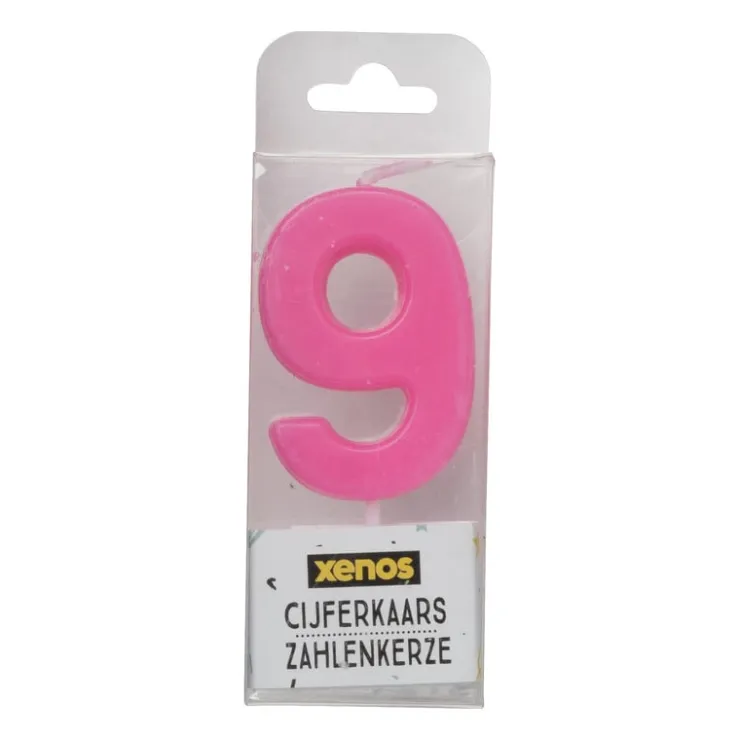 Xenos Cijferkaars 9 - diverse kleuren- Taartkaarsjes