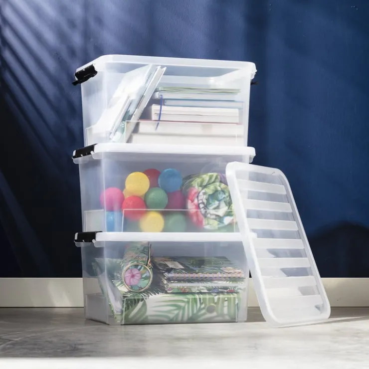 Xenos Clipbox 25 liter - 31x42x23 cm - set van 3- Opbergboxen