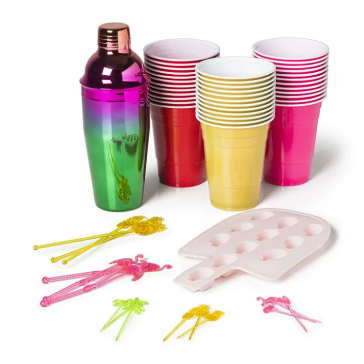 Xenos Cocktail roerstaafjes - flamingo - set van 12- Wegwerpservies|Buitenservies