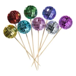 Xenos Cocktailprikkers met discobal - multikleur - set van 8- Wegwerpservies|Prikkers