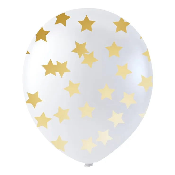 Xenos Confettiballon goudkleurige sterren - 6 stuks- Ballonnen