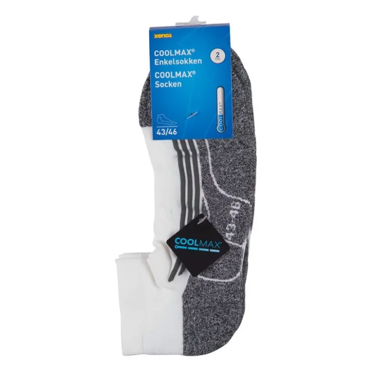 Xenos Coolmax enkelsokken - 43/46 - wit/grijs - 2 paar- Sportsokken