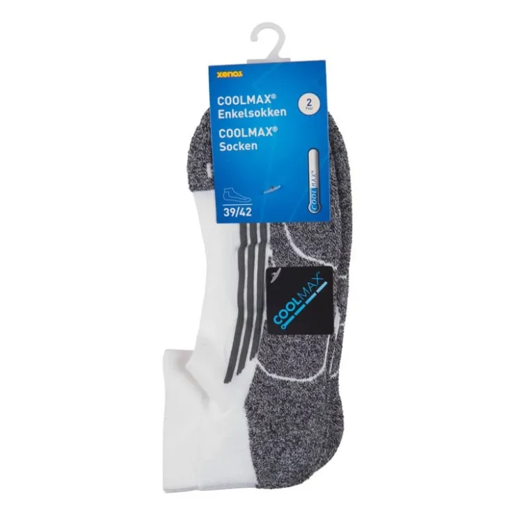 Xenos Coolmax enkelsokken - 39/42 - wit/grijs - 2 paar- Sportsokken