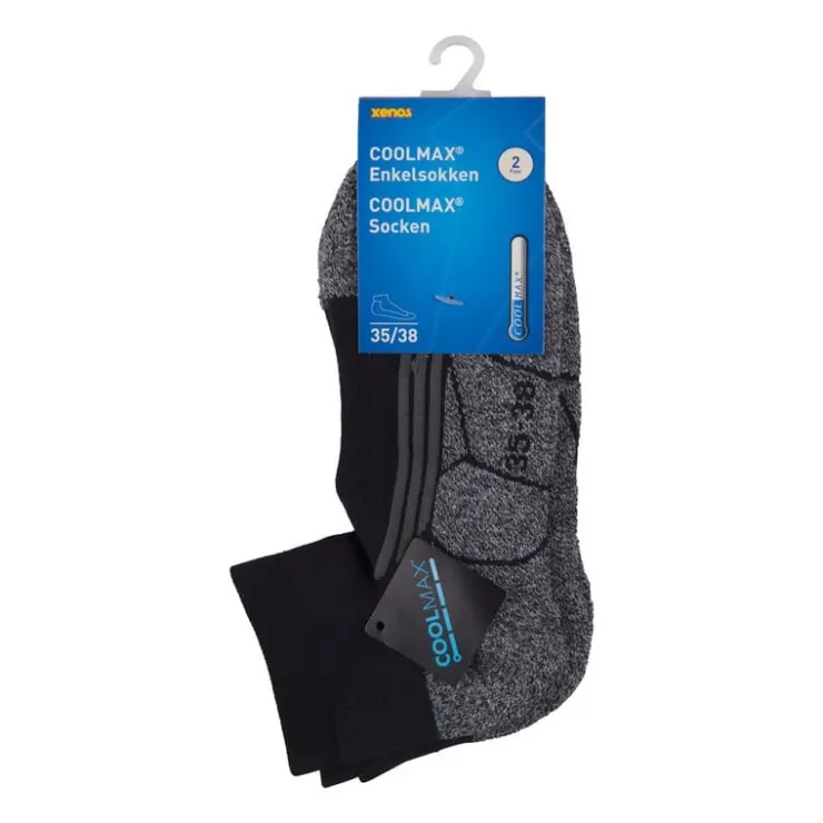 Xenos Coolmax enkelsokken - 35/38 - zwart/grijs - 2 paar- Sportsokken