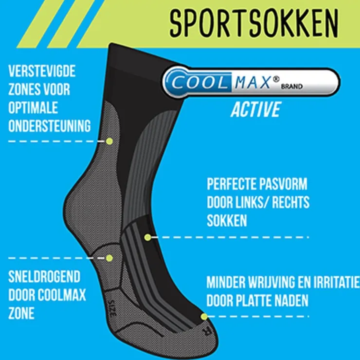 Xenos Coolmax sportsokken 35/38 - zwart/grijs - 2 paar- Sportsokken