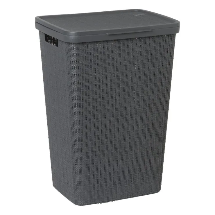 Curver jute wasmand met deksel - 58 liter - grijs- Wasmanden