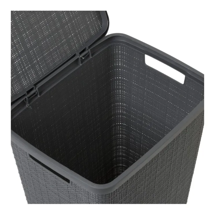 Curver jute wasmand met deksel - 58 liter - grijs- Wasmanden
