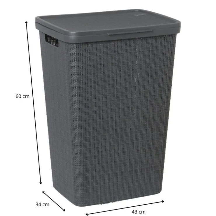 Curver jute wasmand met deksel - 58 liter - grijs- Wasmanden