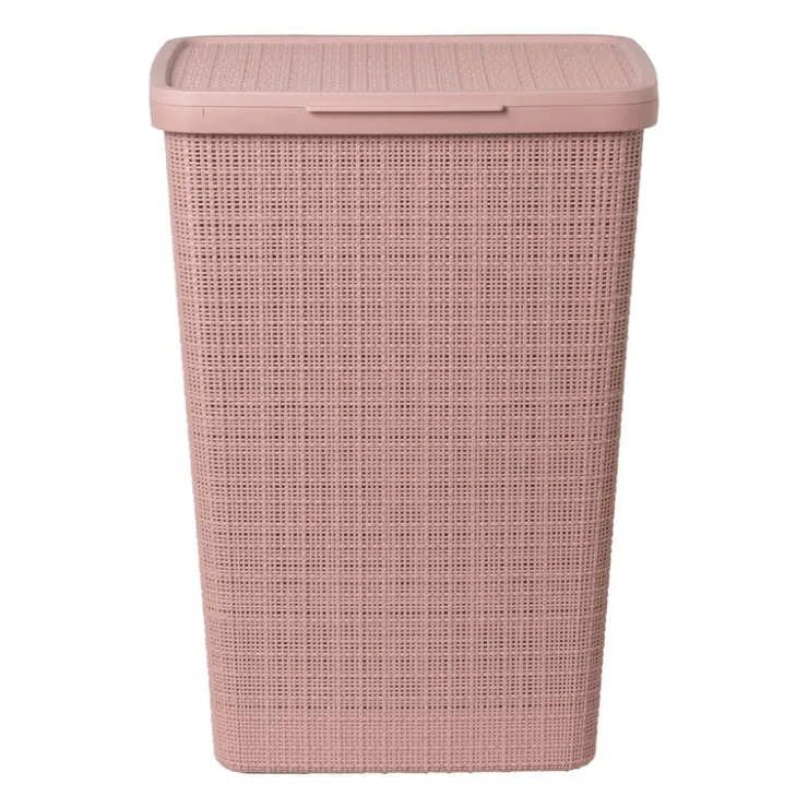 Curver jute wasmand met deksel - 58 liter - roze- Wasmanden