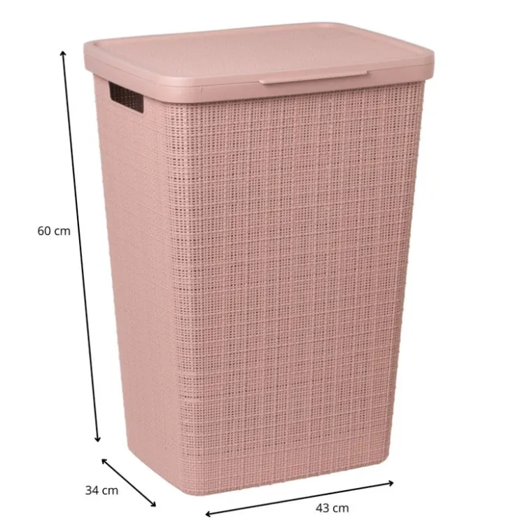 Curver jute wasmand met deksel - 58 liter - roze- Wasmanden