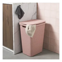 Curver jute wasmand met deksel - 58 liter - roze- Wasmanden