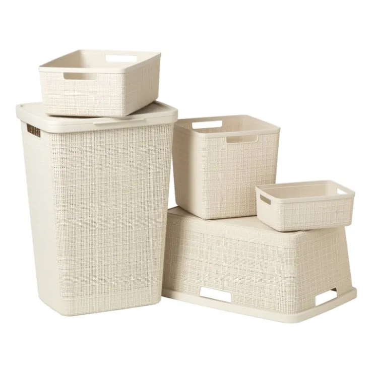 Curver jute wasmand met deksel - 58 liter - beige- Wasmanden