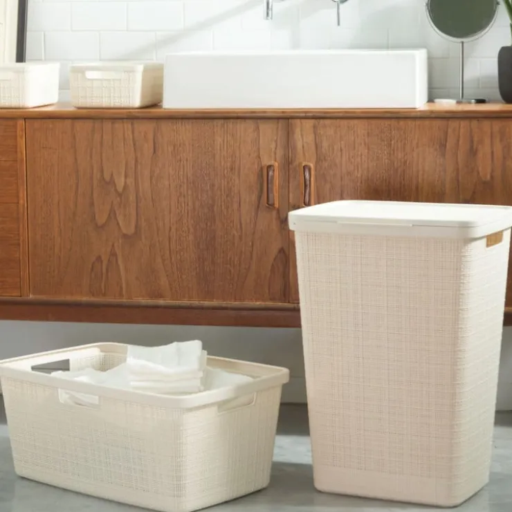 Curver jute wasmand met deksel - 58 liter - beige- Wasmanden