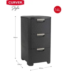Curver ladeblok met 3 lades - grijs - 60x27.8x32.8 cm- Opbergbakken|Opbergboxen