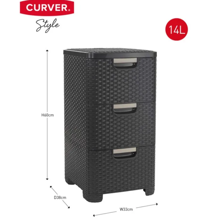 Curver ladeblok met 3 lades - grijs - 60x27.8x32.8 cm- Opbergbakken|Opbergboxen