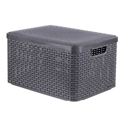 Curver opbergmand met deksel groot - grijs - 23x44x33 cm- Opbergbakken|Opbergboxen