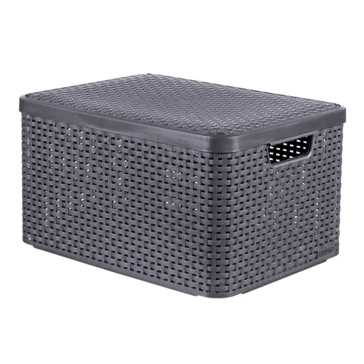 Curver opbergmand met deksel groot - grijs - 23x44x33 cm- Opbergbakken|Opbergboxen