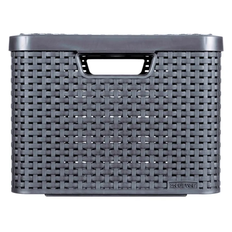 Curver opbergmand met deksel groot - grijs - 23x44x33 cm- Opbergbakken|Opbergboxen