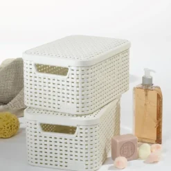 Curver opbergmand met deksel klein - wit - 13x29x19 cm- Opbergbakken|Opbergboxen