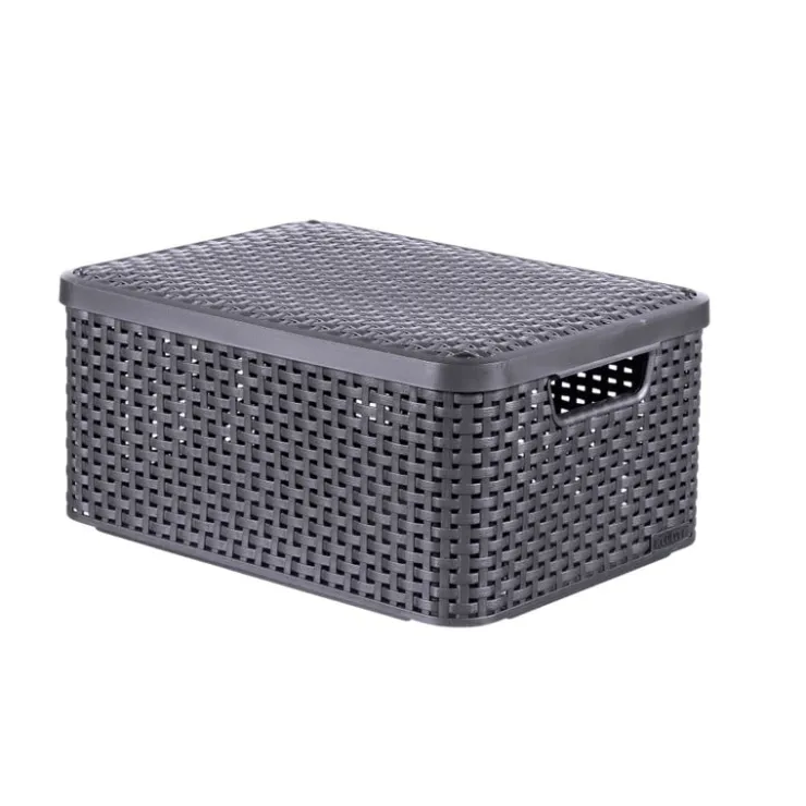 Curver opbergmand met deksel middel - grijs - 19x40x29 cm- Opbergbakken|Opbergboxen