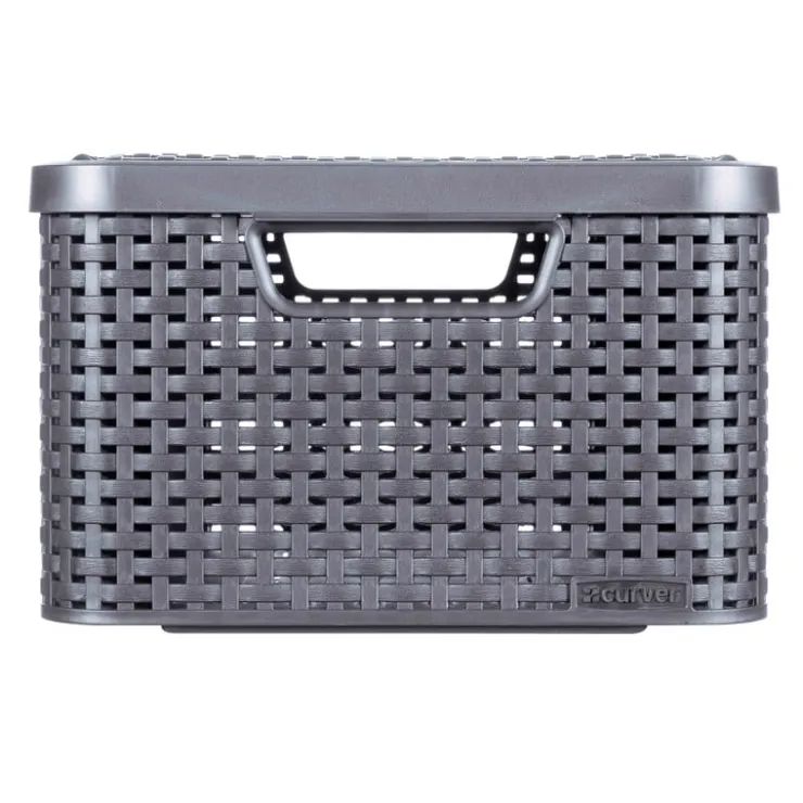 Curver opbergmand met deksel middel - grijs - 19x40x29 cm- Opbergbakken|Opbergboxen