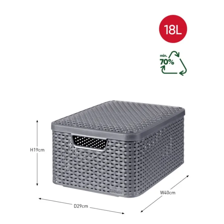 Curver opbergmand met deksel middel - grijs - 19x40x29 cm- Opbergbakken|Opbergboxen