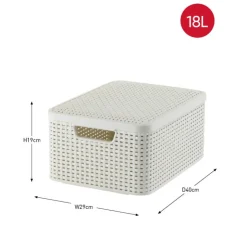 Curver opbergmand met deksel middel - wit - 19x40x29 cm- Opbergboxen|Opbergbakken