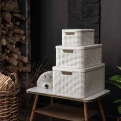 Curver opbergmand met deksel middel - wit - 19x40x29 cm- Opbergboxen|Opbergbakken