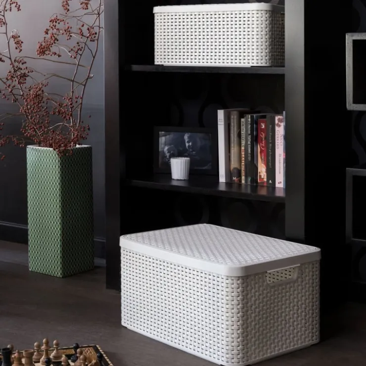 Curver opbergmand met deksel middel - wit - 19x40x29 cm- Opbergboxen|Opbergbakken