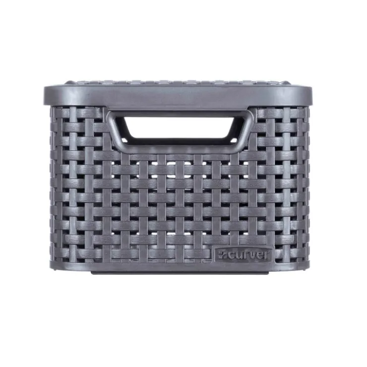 Curver opbergmand met deksel klein - grijs - 13x29x19 cm- Opbergbakken|Opbergboxen