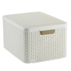 Curver opbergmand met deksel groot - wit - 23x44x33 cm- Opbergbakken|Opbergboxen