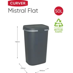 Curver prullenbak mistral flat - grijs - 50 liter- Pedaalemmers|Prullenbakken