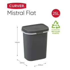 Curver prullenbak mistral flat - grijs - 25 liter- Pedaalemmers|Prullenbakken