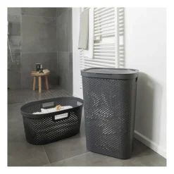 Curver wasmand met deksel Infinity Dots - antraciet - 60 liter- Wasmanden