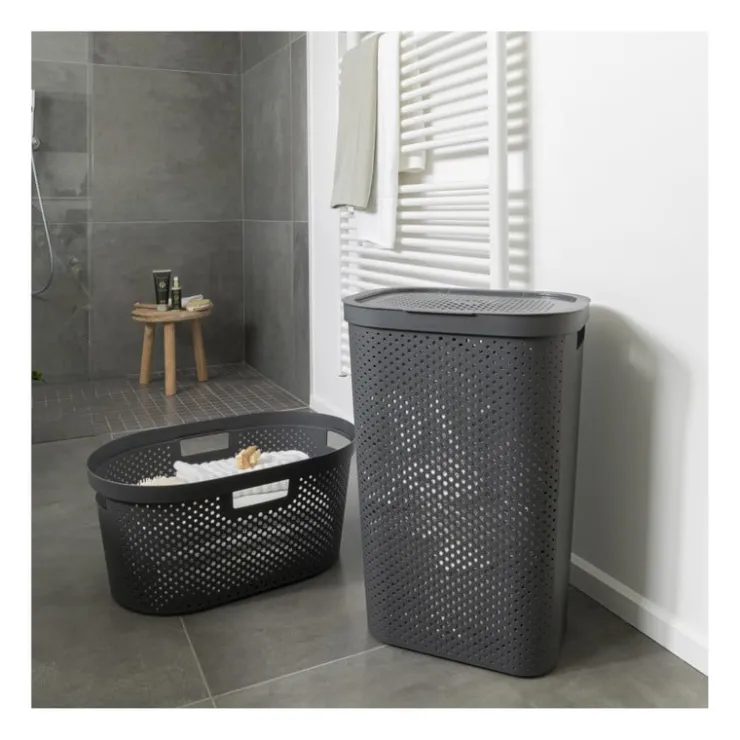 Curver wasmand met deksel Infinity Dots - antraciet - 60 liter- Wasmanden