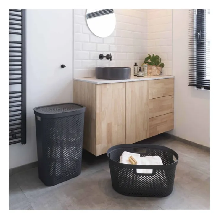 Curver wasmand met deksel Infinity Dots - antraciet - 60 liter- Wasmanden