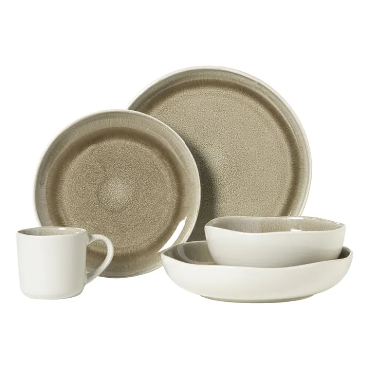 Xenos Diep bord kaori - wit/bruin - ø22x4 cm- Borden|Kerstservies