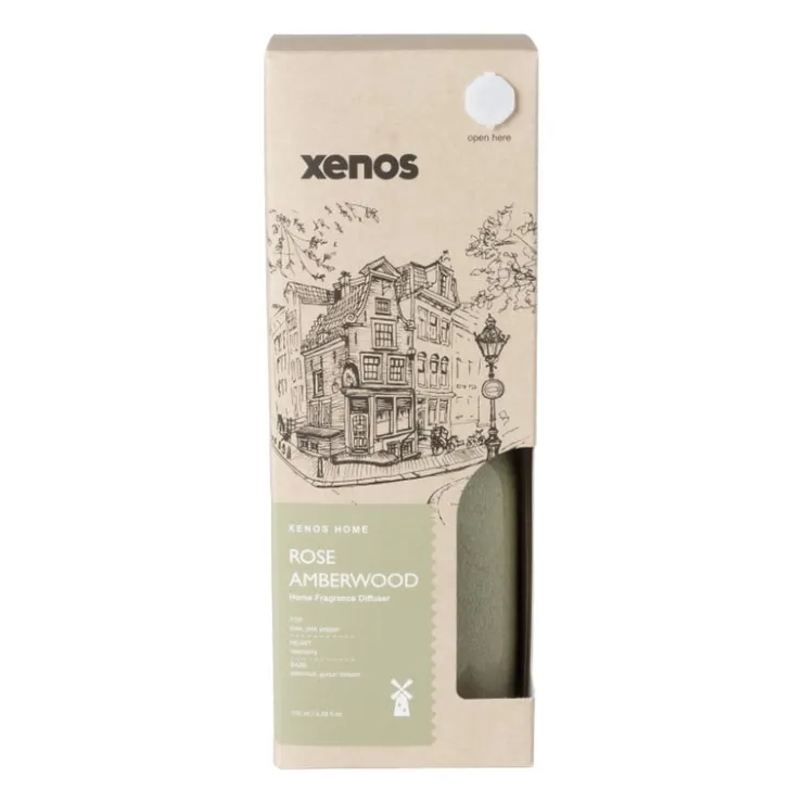 Xenos Diffuser rose amberwood - groen - ø7.7x11.8 cm- Kerstcadeaus|Geurstokjes