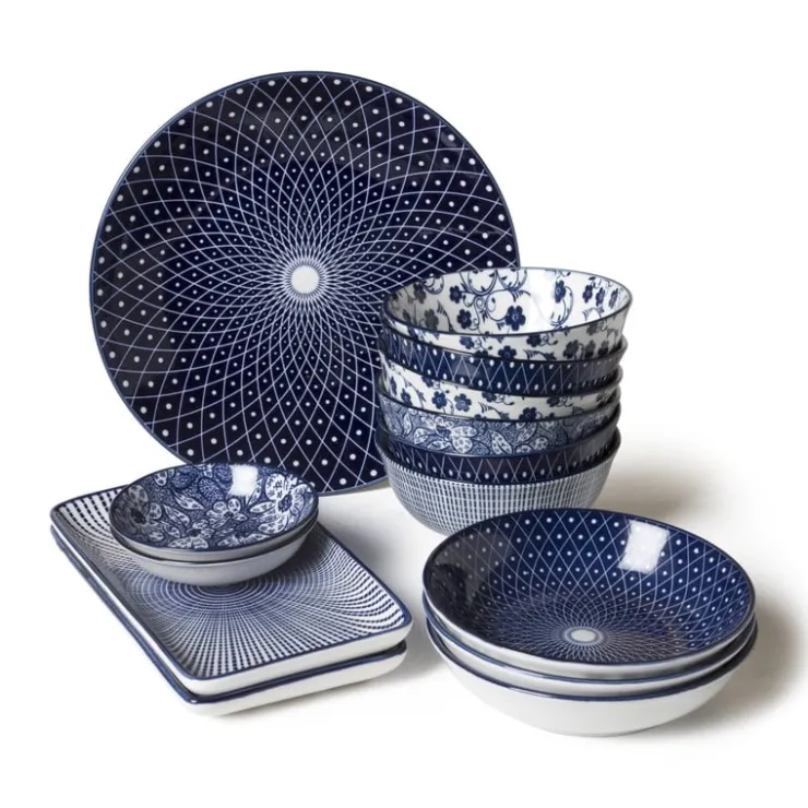 Xenos Dinerbord blue print - diamonds - ⌀26 cm- Borden