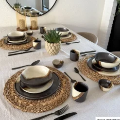 Xenos Dinerbord cortado - beige/zwart - ø26.5x2 cm- Kerst|Borden