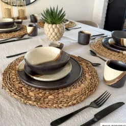 Xenos Dinerbord cortado - beige/zwart - ø26.5x2 cm- Kerst|Borden