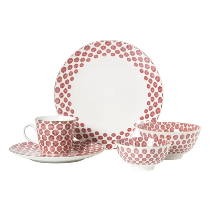 Xenos Dinerbord Mirna bloem - rood/wit - ø26.8x2.2 cm- Borden