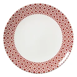 Xenos Dinerbord Mirna ruit - rood/wit - ø26.8x2.2 cm- Borden