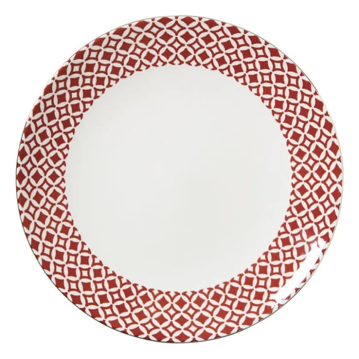 Xenos Dinerbord Mirna ruit - rood/wit - ø26.8x2.2 cm- Borden
