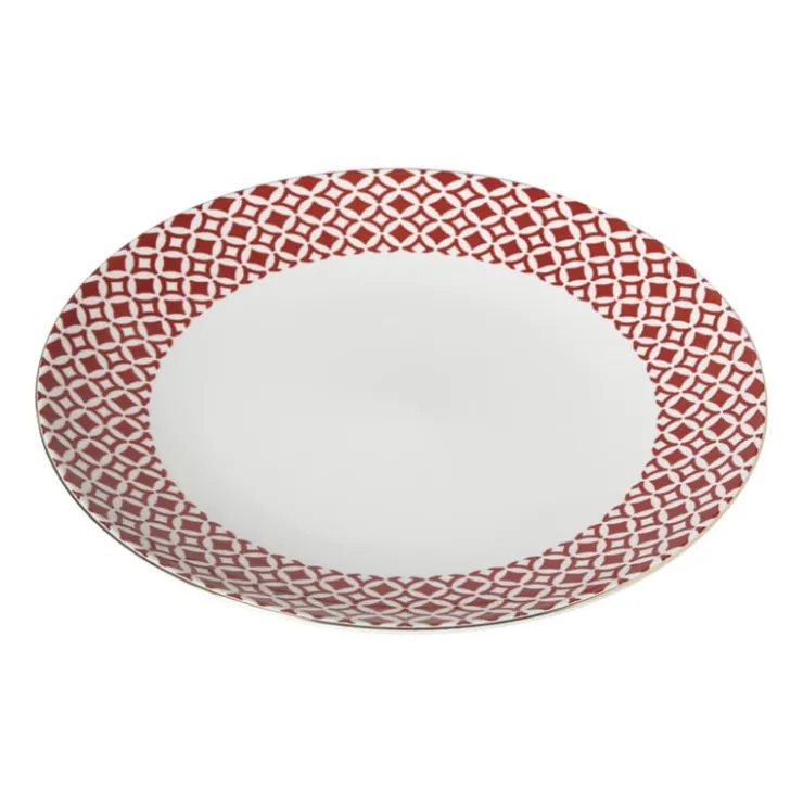 Xenos Dinerbord Mirna ruit - rood/wit - ø26.8x2.2 cm- Borden