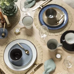 Xenos Dinerbord Toscane - donkerblauw - ø28 cm- Borden